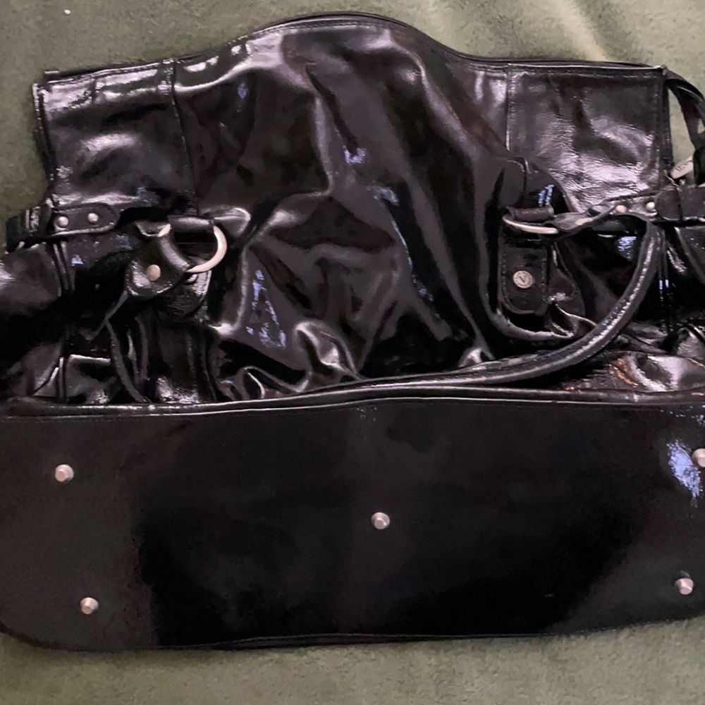 Black Patent Valentina Leather Large Bag